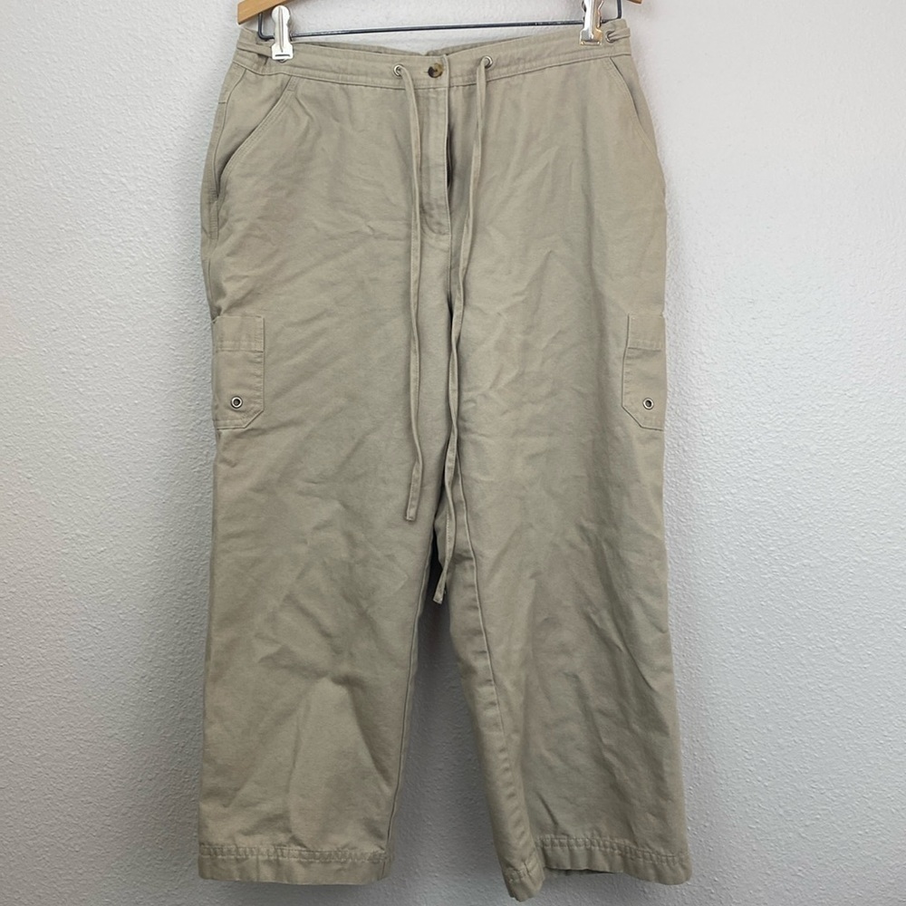 Y2k 100% Cotton Drawstring Khaki Cargo Capri Pants Size 10